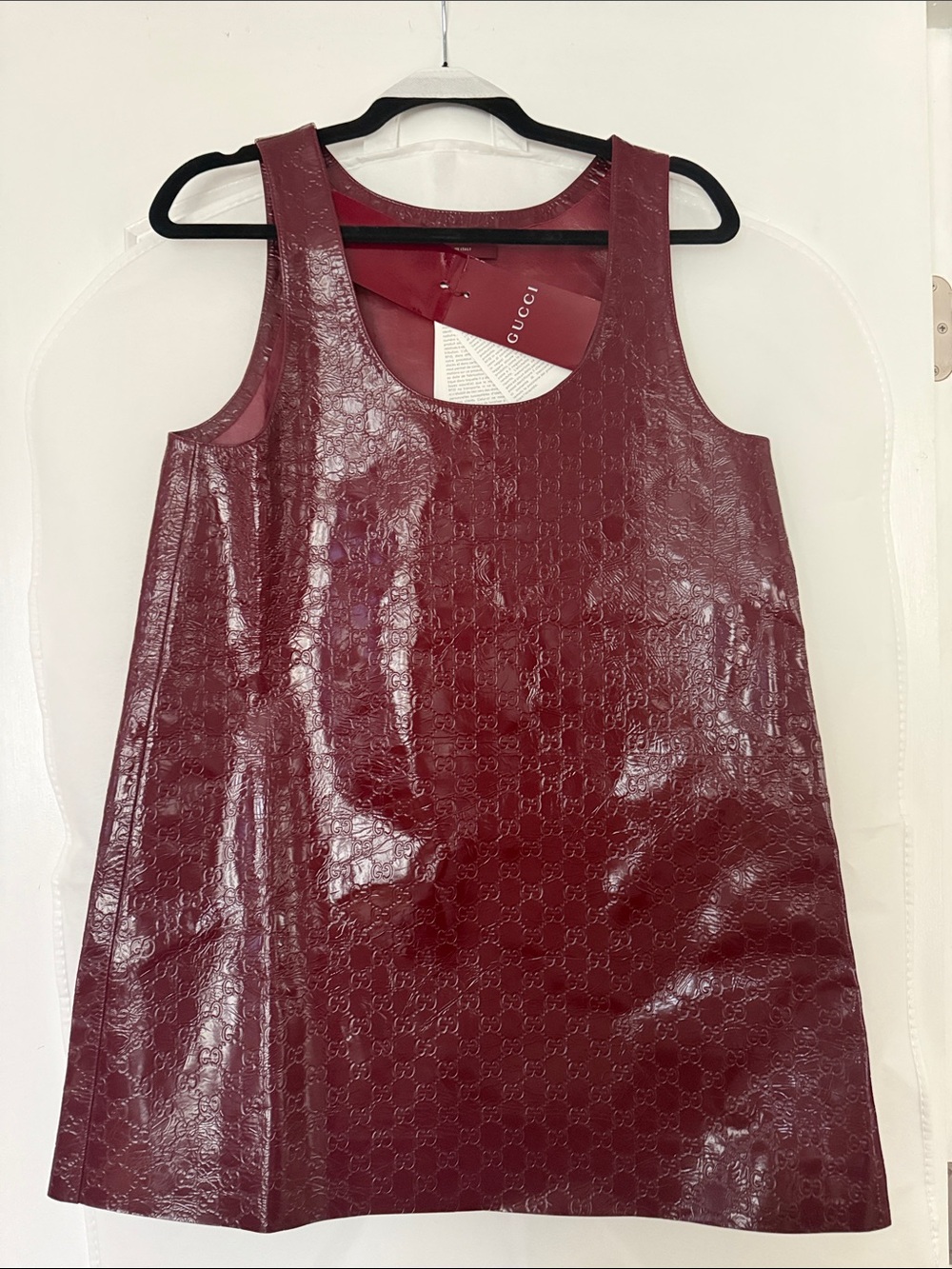 Gucci Girls' Glossy Burgundy Embossed Sleeveless Dress
